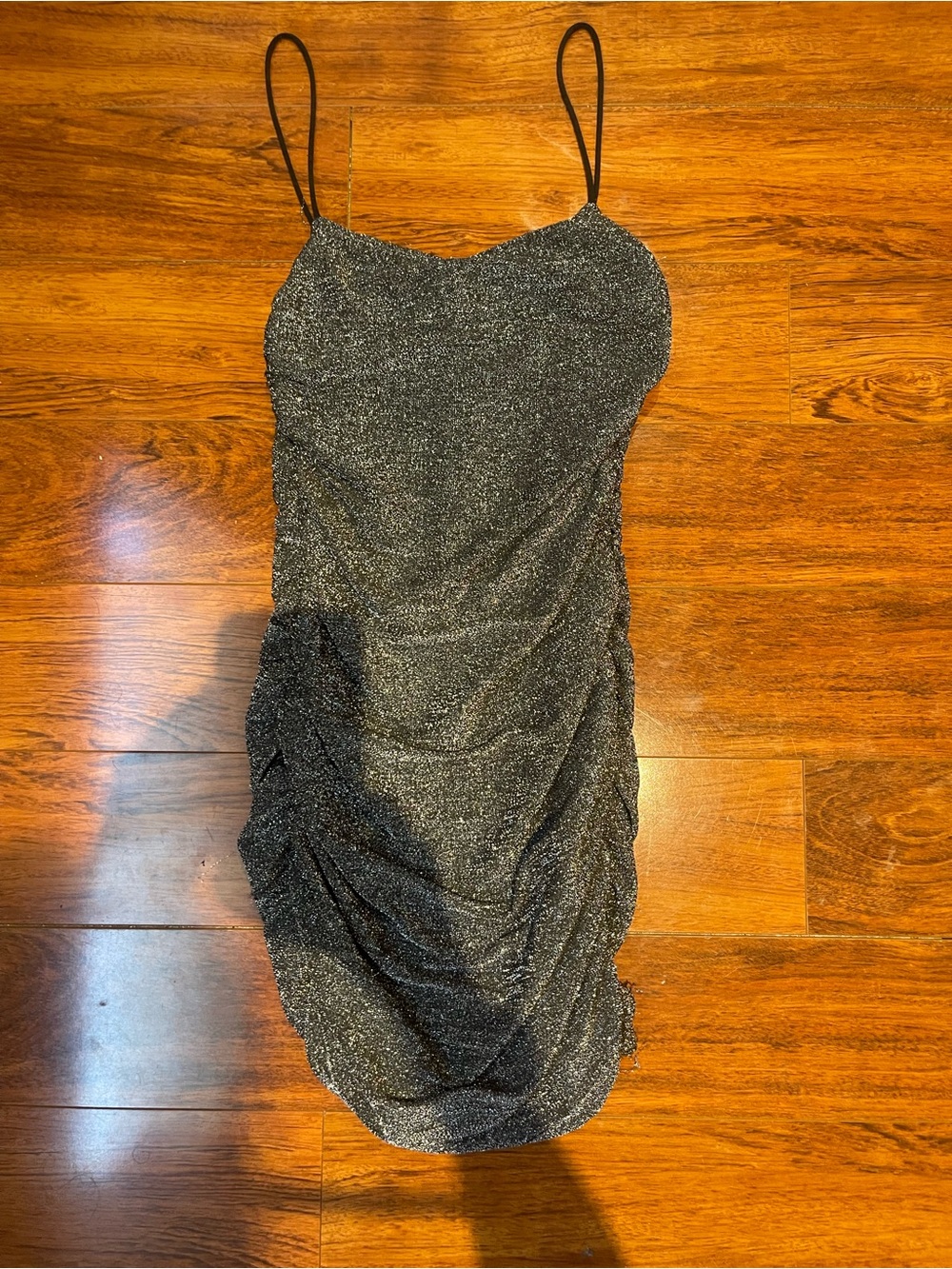 SHEIN Metallic Black Ruched Mini Slip Dress